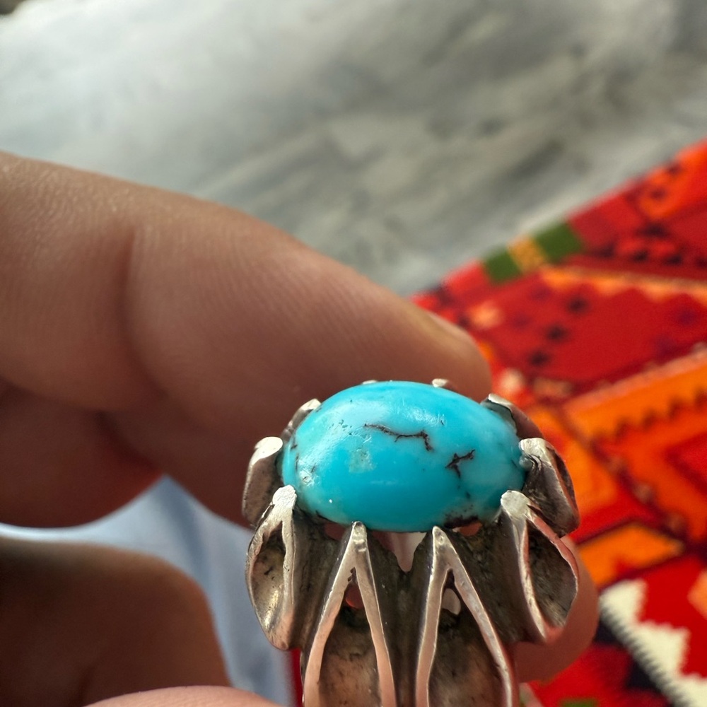Natural Stone Turquoise Silver Men's Ring Size 8